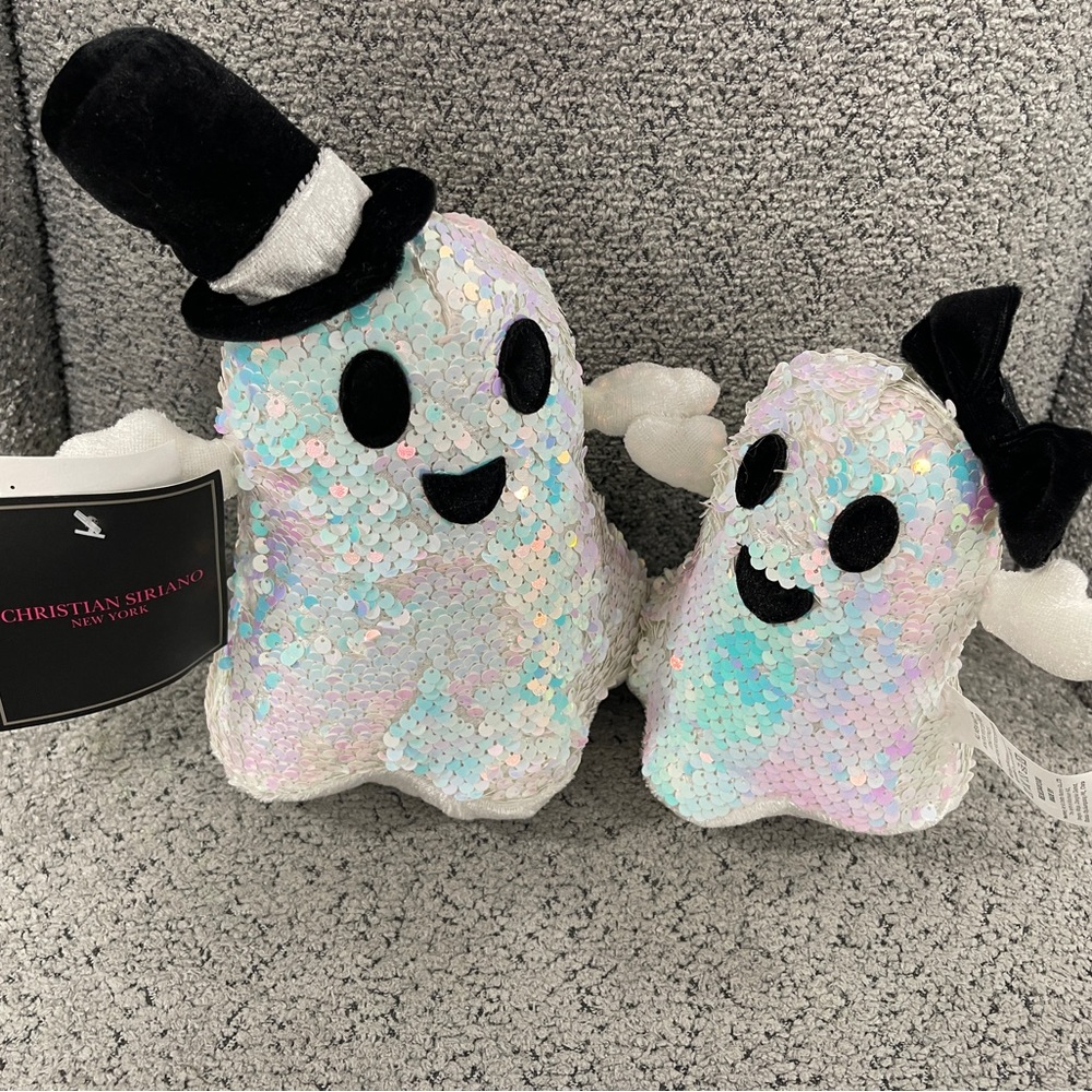 Halloween Ghost Couple Iridescent Sequin Plush Weighted Shelf Sitter NWT